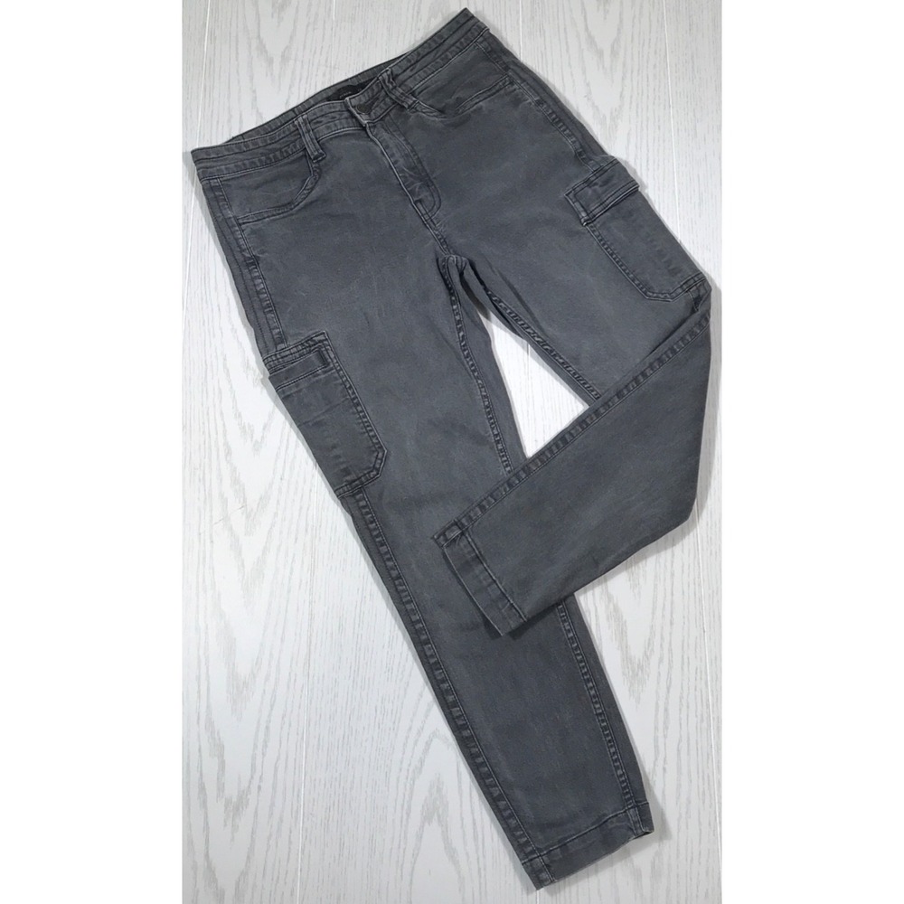 Prana Organic Cotton Brynn Cargo Pants Womens 10 Gray Denim Pockets Skinny Ankle